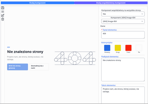 Panel administracyjny programu domino. Wybór komponentu na stronę 404
