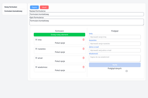 Dynamiczna definicja formularzy